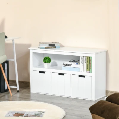 HOMCOM Aparador de Sala de Estar Armário Auxiliar de Armazenamento Moderno com Prateleira Aberta e 3 Gavetas para Dormitório Sala de Estar 102x33x61,5cm Branco