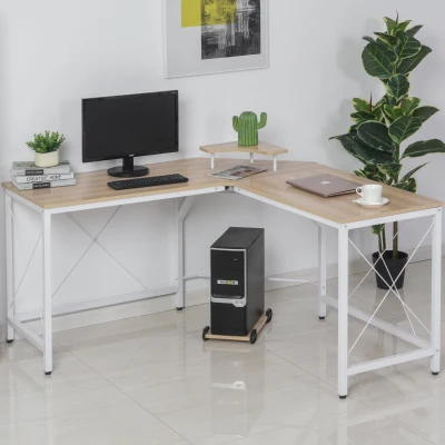HOMCOM Secretária de Escritório em Forma de L Secretária com Suporte para CPU e Estrutura de Reforço em Forma de X 150x150x76cm Madeira e Branco