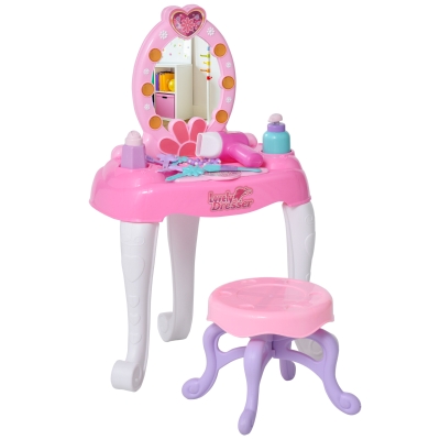 HOMCOM Conjunto de toucador infantil e cadeira de beleza com sons de luzes 35 x 20 x 59,5 cm