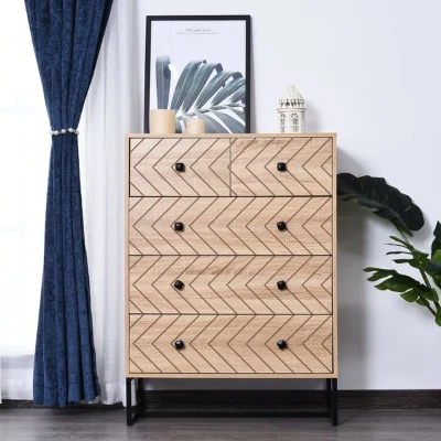HOMCOM Cómoda com 5 Gavetas Estilo Retrô Móvel Auxiliar de Madeira para Sala de Estar Corredor 80x39,5x110 cm Madeira e Preto