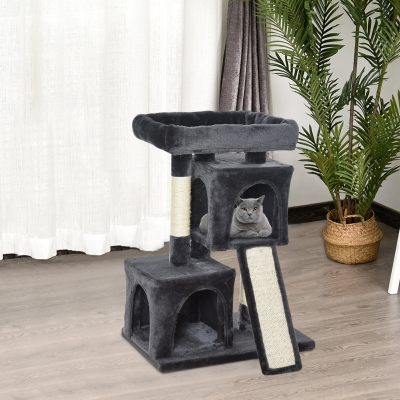 PawHut Árvore do gato com poste e placa de arranhão  cavernas Cama macia 59x39x83 cm