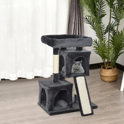 PawHut Árvore do gato com poste e placa de arranhão  cavernas Cama macia 59x39x83 cm