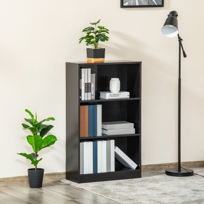 HOMCOM Estante para Livros com 3 Compartimentos de Armazenamento Livros Plantas para Sala de Estar Estúdio Dormitório 62,2x24x102,4cm Preto