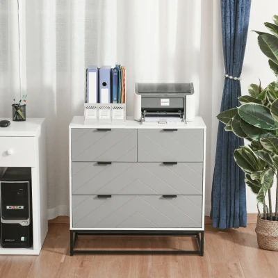 HOMCOM Cómoda com 4 Gavetas Base Elevada e Desenho Antiderrapante 80x40x79 cm Branco Cinzento e Preto