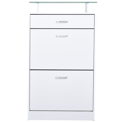 HOMCOM Móvel Sapateiro de 2 Portas Sapateiro Estreito para 12 Pares de Sapatos com Gaveta Prateleira Aberta e Bancada de Vidro para Corredor Entrada Carga Máx. 50kg 60x24x105,5cm Branco