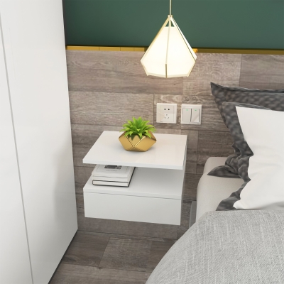 HOMCOM Conjunto de 2 Mesas de Cabeceira Flutuante com 1 Gaveta e Prateleira Aberta com Desenho Moderno Montado na Parede 35x32x22,5cm Branco