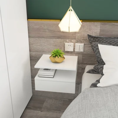 HOMCOM Conjunto de 2 Mesas de Cabeceira Flutuante com 1 Gaveta e Prateleira Aberta com Desenho Moderno Montado na Parede 35x32x22,5cm Branco