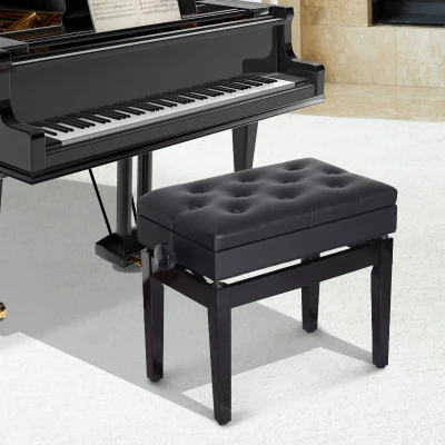 HOMCOM Banco de Piano com Espaço de Armazenamento Altura Ajustável com Assento Acolchoado Carga 200 kg 54,5x33x48-58 cm Preto