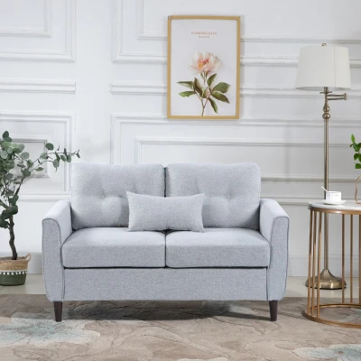 HOMCOM Sofá de 2 lugares Poltrona de dois lugares para sala de estar com almofadas e assento acolchoado fronha lavável 140x78x83 cm cinza claro