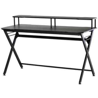 HOMCOM Mesa Gaming para Juegos Mesa Escritorio para Ordenador PC con Soporte para Monitor y Auriculares 140x60x90 cm Negro