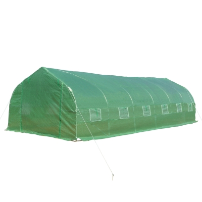 Outsunny Estufa de jardim Tipo túnel para cultivo com 12 janelas e porta de enrolar Aço e PE 800x300x200 cm Verde