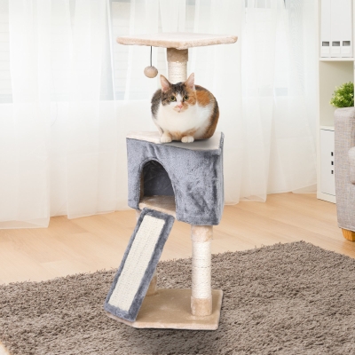PawHut Árvore Raspador para Gatos Caverna Brinquedo Suspenso e Rampa 40x40x98 cm