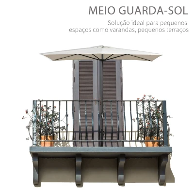 Outsunny Meia chapéu de sol 230x130x245 cm chapéu de sol para Parede Jardim com Manivela e Vara Metálica Ø38 mm Terraço Varanda Creme