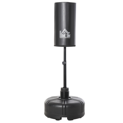 HOMCOM Saco de boxe em pé com suporte Ajustável em Altura de 3 Níveis e Base Refilável com Areia 45 kg ou Água 30 kg Aço Ø68x150-170 cm Preto
