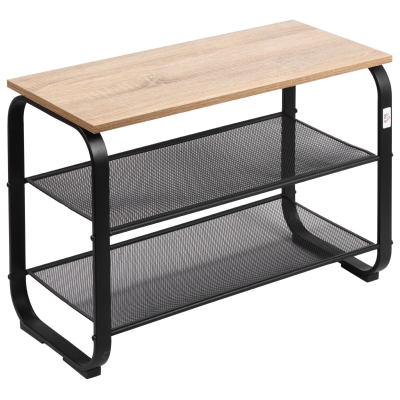 HOMCOM Sapateira Multiúso para 6-9 Pares de Sapatos Móvel com Estrutura Metálica para Entrada Corredor 66x30x47,5cm Carvalho e Preto