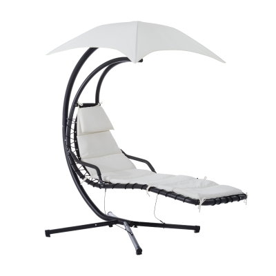 Outsunny Espreguiçadeira suspensa com chapéu de sol balanço para jardim estrutura de aço 194×117×192cm creme