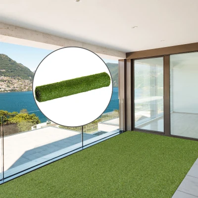 Outsunny Relva Artificial 25 mm Rolo de Relva Artificial 300x100 cm Realista com Orifícios de Drenagem para Varanda Jardim Pátio Verde