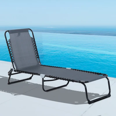 Outsunny Espreguiçadeira dobrável reclinável e ajustável 4 posições para jardim com sistema de laço Estrutura de Aço 197x58x76 cm cinza