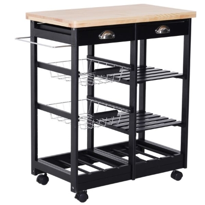 HOMCOM Carrinho de Cozinha com Rodinhas com Prateleira e Gaveta 74x37x76cm Preto