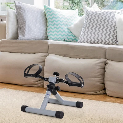 HOMCOM Mini bicicleta ergométrica dobrável com pedal de exercício resistência ajustável para treinamento de pernas e braços 33x34x32 cm Cinza