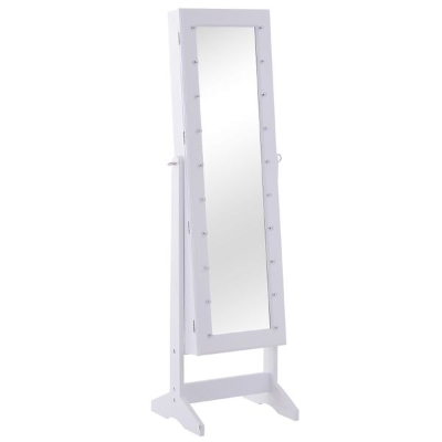 HOMCOM Armário para Joias 20 Luzes de LED Reclinável Fechadura Madeira 40x37x146cm Branco