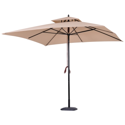 Outsunny Chapéu de Sol com Teto Duplo Chapéu de Sol com Sistema de Polia Mastro Desmontável para Jardim Pátio Piscina 300x300x297cm Bege