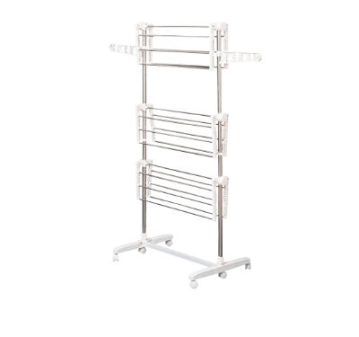 HOMCOM Estendal para Roupa Dobrável 80x55x152cm com 6 Rodas e 3 Prateleiras com Altura Ajustável de Aço Inoxidável Prateado