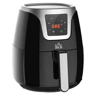 HOMCOM Fritadeira sem Óleo 3,5L Fritadeira de Ar Inteligente 15000W com Tela Tátil 7 Programas Temporizador Temperatura Ajustável e Desligamento Automático 34,4x28,1x30,6cm Preto