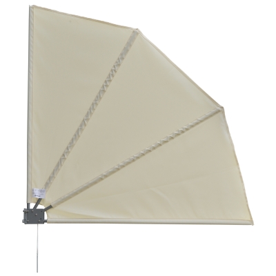 Outsunny Toldo lateral dobrável para varanda 120x120 cm em formato de leque alumínio com suporte de parede para terraço e pátio Bege
