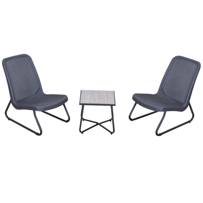Outsunny Conjunto de Móveis de Jardim 3 Peças Jogo de 2 Cadeiras e Mesa com Bancada de Cristal Temperado Efeito Mármore para varanda Jardim 53,5x80,5x76cm Cinza