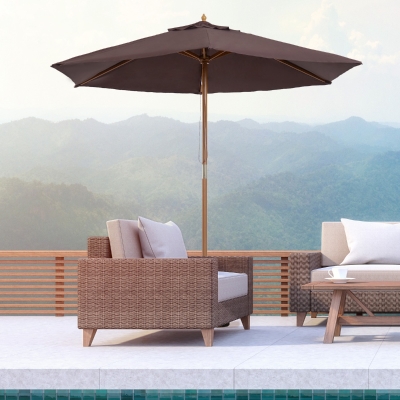 Outsunny Chapéu de Sol Ø250x230cm Chapéu de Sol com Mastro de Madeira com 6 Hastes Sistema de Polia com Fixação para Jardim Pátio Terraço Marrom
