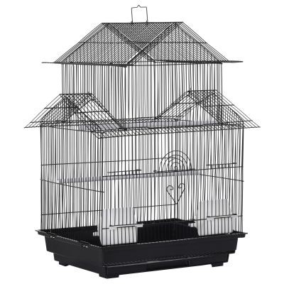 PawHut Gaiola de metal com bandeja removível para periquitos tentilhões canários 51x40x67 cm preto