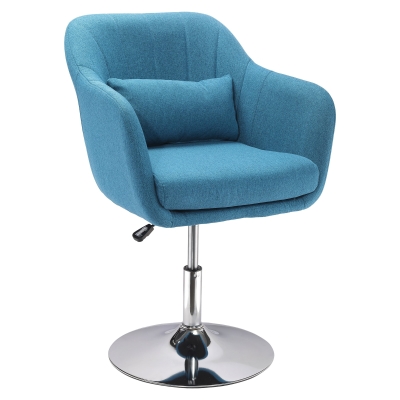 HOMCOM Cadeira de Escritório Giratória 360° Tamborete de Bar Cozinha Cabeleireiro com Encosto Envolvente Altura Ajustável Apoio para os Braços e Almofada 57x57x77,5-87cm Azul