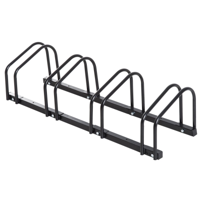 HOMCOM Estacionamento para 4 Bicicletas Suporte de Aço para Estacionar Bicicletas no chão para Interior e Exterior 100x33x27cm Preto