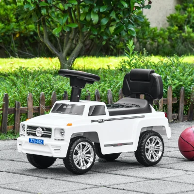 HOMCOM Carro Andador para Bebé de 18-36 Meses Carro sem Pedais com Faróis Música Buzina Compartimento de Armazenamento e Encosto Alto 68x30,5x41,5cm Branco