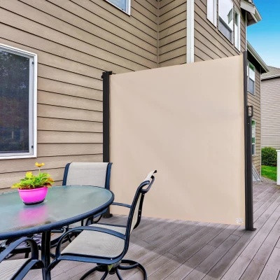 Outsunny Toldo Lateral Retrátil de Exterior 350x180cm Toldo de Privacidade Extensível com Proteção Solar para Jardim Balcão Bege