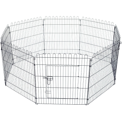 PawHut Parque para Animais de Estimação com 8 Paineis 71x61cm Dobrável Cerca para Animais de Estimação com Porta com Trava para Jardim Pátio Exterior Preto