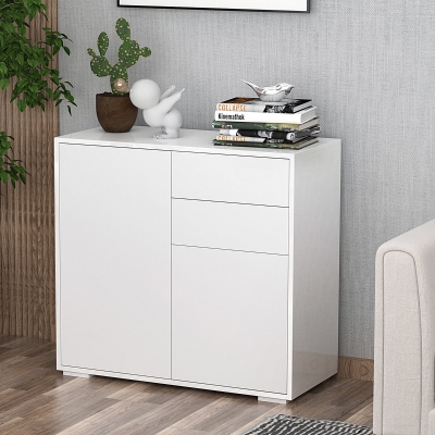 HOMCOM Aparador Auxiliar com 2 Portas 2 Gavetas e Prateleira Ajustável Abertura a Pressão Móvel Organizador de Armazenamento para Dormitório Sala de Estar 79x36x74cm Branco