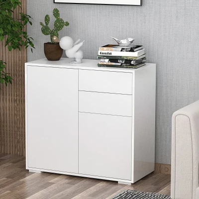 HOMCOM Aparador Auxiliar com 2 Portas 2 Gavetas e Prateleira Ajustável Abertura a Pressão Móvel Organizador de Armazenamento para Dormitório Sala de Estar 79x36x74cm Branco