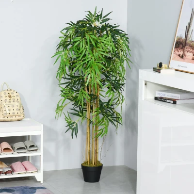 Outsunny Bambu Artificial 150cm com Vaso Decorativo Planta Sintética Realística  Ø18x150 cm Verde