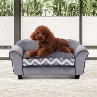 PawHut Sofá para animais de estimação com pernas  de madeira com almofada acolchoada aconchegante e capa lavável 73,5x41x33 cm Cinza