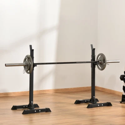 HOMCOM Suporte para Barra de Pesos Ajustável Estante de Aço para Levantamento de Pesos Carga Máx. 150kg Treinamento em Academia Casa 50x49x124-154cm Preto