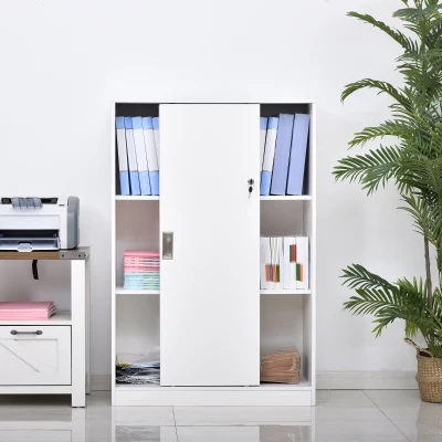 HOMCOM Armário de escritório com 2 portas deslizantes e 3 prateleiras 80x40x120 cm Branco