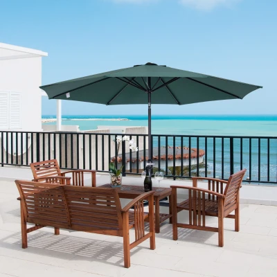 Outsunny Chapéu de Sol de Jardim Ø295x250cm com Manivela Chapéu de Sol Exterior com Mecanismo de Inclinação e Mastro Desmontável de Metal para Terraço Piscina Pátio Verde