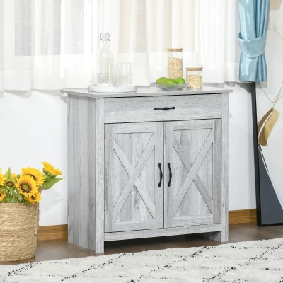 HOMCOM Aparador de Cozinha com 1 Gaveta e Prateleira Interior Ajustável Móvel Auxiliar Decorativo para Sala de Jantar Sala de Estar 80x39,7x80cm Cinza