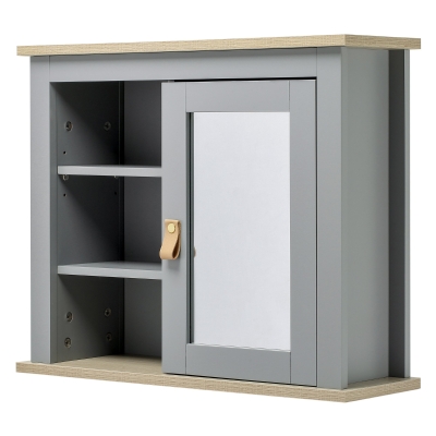 Kleankin Armário de banheiro com espelho Armário auxiliar de parede com 1 porta e prateleiras ajustáveis amplo Espaço de armazenamento para cozinha 60x19x49 cm Cinza