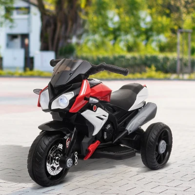 HOMCOM Motocicleta Elétrica Infantil com 3 Rodas Triciclo para Crianças acima de 3 anos com Bateria 6V Recarregável Funções de Música Buzina Faróis 86x42x52cm Preto e Vermelho