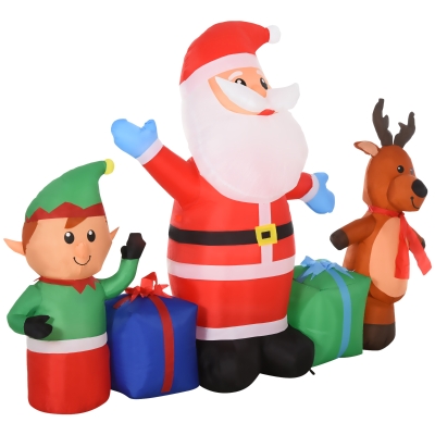 HOMCOM Decoração de natal inflável de 2 m de Papai Noel, Elfos e Renas com luzes LED