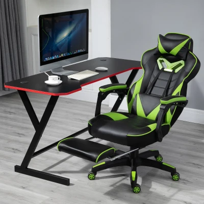 Vinsetto Cadeira de escritorio gaming ergonômica Altura Ajustável reclinável com apoio para pés Verde e Preto