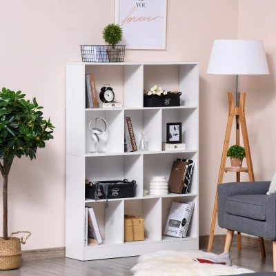 HOMCOM Estante de 4 níveis com 10 compartimentos Prateleiras de armazenamento multiuso 100x23,8x140 cm Branco